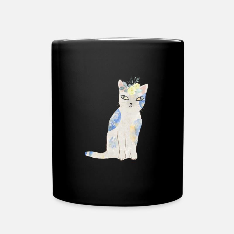 Chat floral bleu - Mug uni - noir
