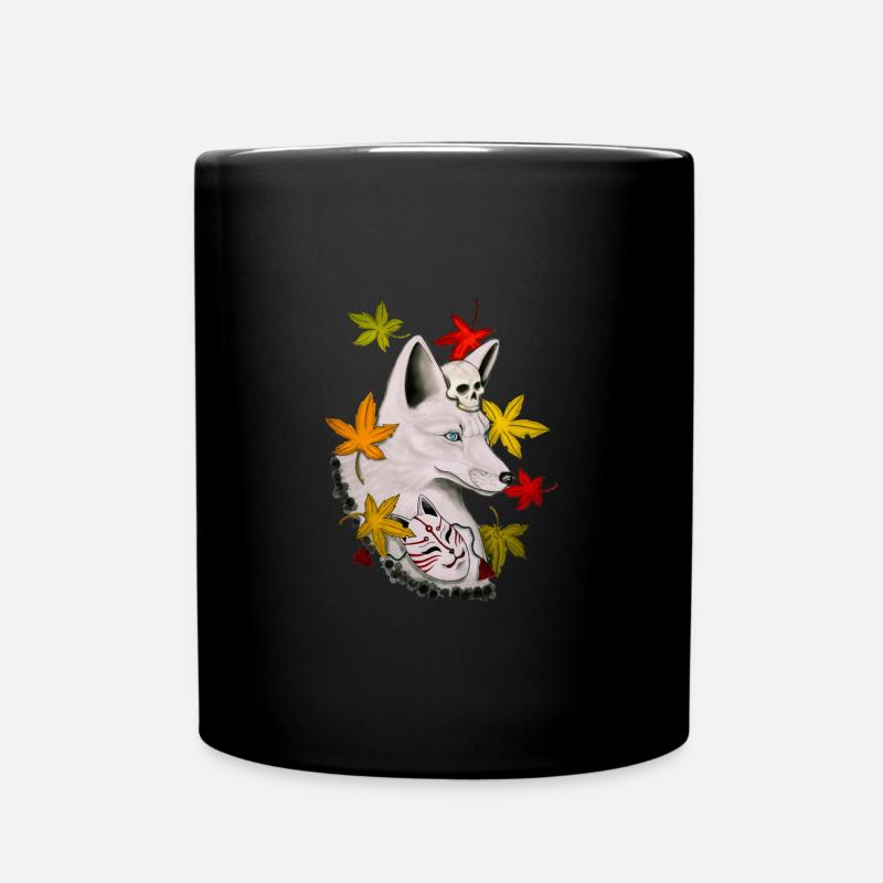 White fox kitsune - Full Colour Mug - black