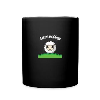 Witziges Shirt Rasenmäher, Schaf das Rasen mäht. - Tasse einfarbig - Schwarz - Vorne
