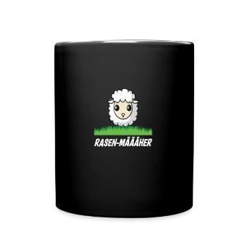Witziges Shirt Rasenmäher, Schaf das Rasen mäht. - Tasse einfarbig - Schwarz - Vorne