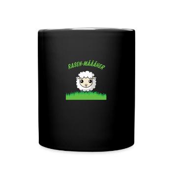 Witziges Shirt Rasenmäher, Schaf das Rasen mäht. - Tasse einfarbig - Schwarz - Vorne