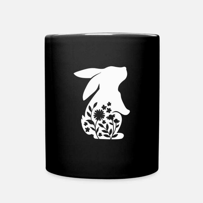 Blumen Hase Silhouette Ostern Geschenk kind frau - Tasse einfarbig - Schwarz