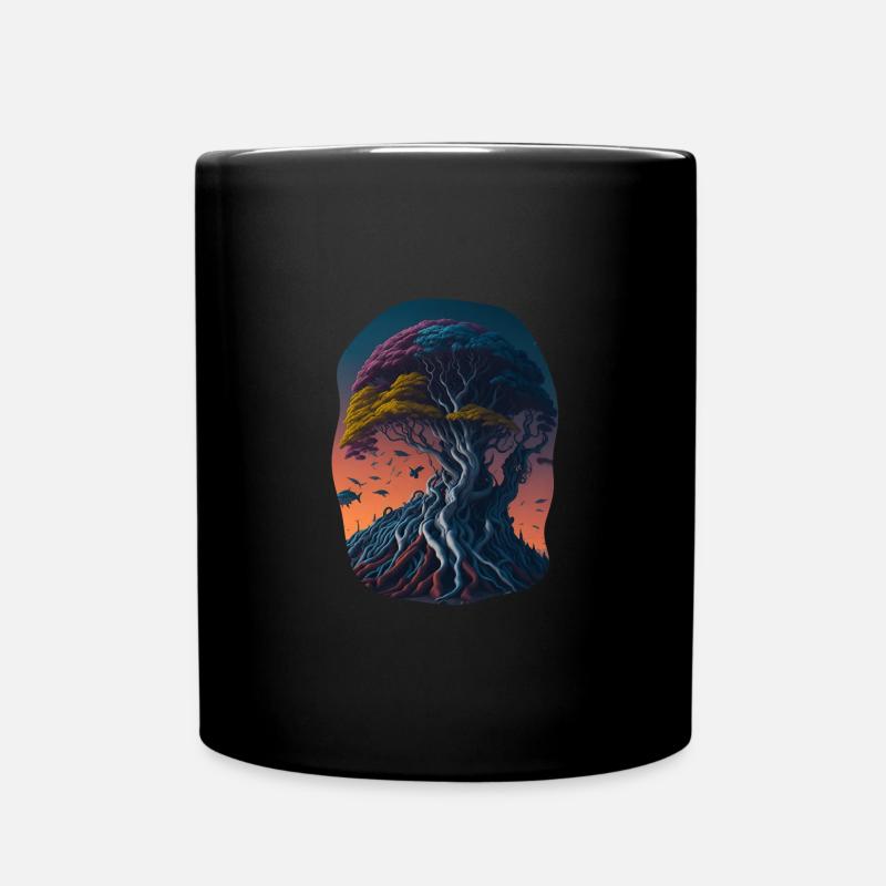 Surreale Welt aus einem fantasievollen Baum - Tasse einfarbig - Schwarz