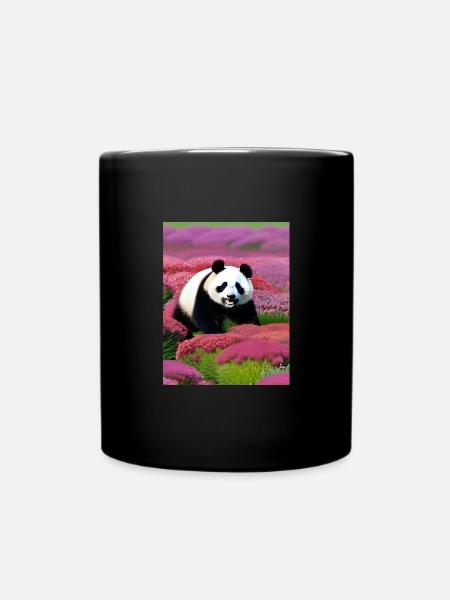 Panda im Blumenmeer - Tasse einfarbig - Schwarz
