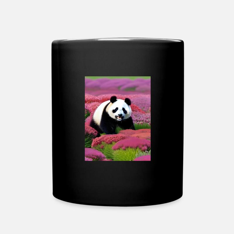 Panda im Blumenmeer - Tasse einfarbig - Schwarz