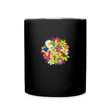 Oiseaux se refroidissant dans les fleurs printanières - Mug uni - noir - Devant