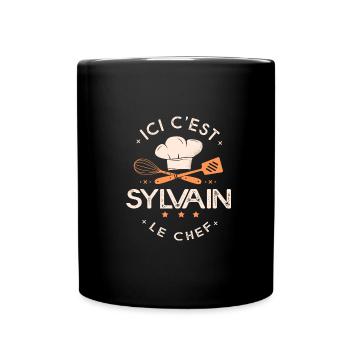 Sylvain Chef Ici c est sylvain le chef cuisinier - Mug uni - noir - Devant