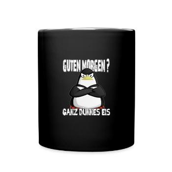 Ganz Dünnes Eis Morgenmuffel Pinguin Kaffee - Tasse einfarbig - Schwarz - Vorne