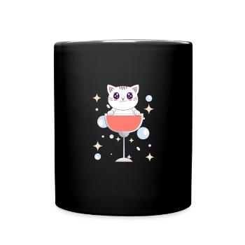 Cute cat in wine glass motif - gift idea - Full Colour Mug - black - Front