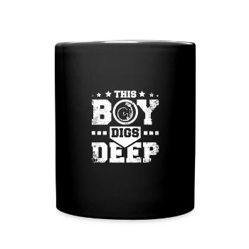 Un garçon paléontologue creuse profondément pour les dinosors - Mug uni - noir - Devant