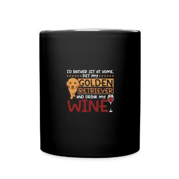 Asseyez-vous à la maison caressez mon golden retriever et buvez du vin - Mug uni - noir - Devant