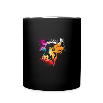 Colerfull Splash Art Farm animals cow head - Tasse einfarbig - Schwarz - Vorne