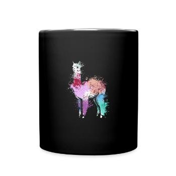 Colorful Splash Art Farm animals alpaca Llama - Tasse einfarbig - Schwarz - Vorne
