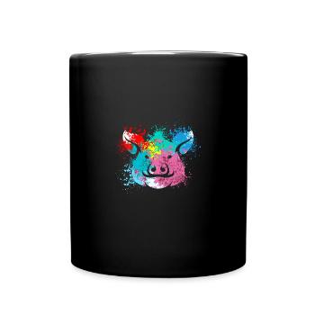 Colorful Splash Art Farm animals pig head - Full Colour Mug - black - Front