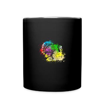 Colorful Splash Farm animals thanksgiving Turkey - Full Colour Mug - black - Front