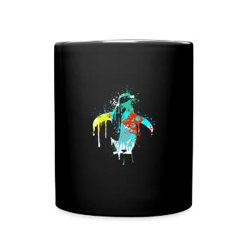 Splash Art Zwergpinguin Kaiserpinguin - Tasse einfarbig - Schwarz - Vorne