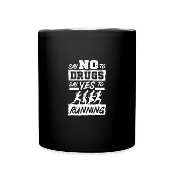 Say No To Drugs Say Yes To Running Red Ribbon - Full Colour Mug - black - Front