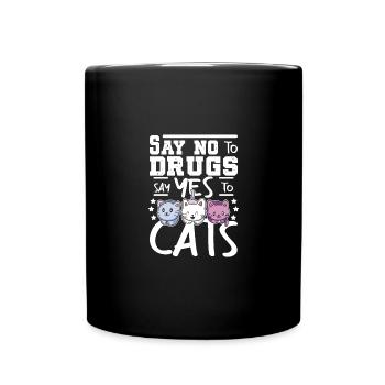 Say No To Drugs Say Yes To Cats Red Ribbon - Tasse einfarbig - Schwarz - Vorne