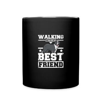 Marcher avec mon meilleur ami border collie - Mug uni - noir - Devant
