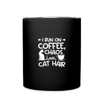 I run on coffee chaos and cat hair - Full Colour Mug - black - Front