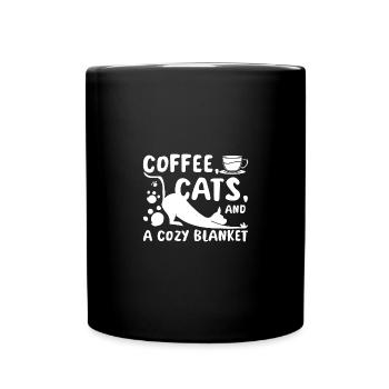 Coffee, cats, and cozy blanket - Full Colour Mug - black - Front