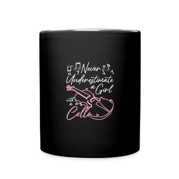 Never underestimate a girl with a cello - Full Colour Mug - black - Front