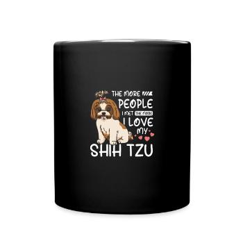 Plus je rencontre de gens, plus j’aime mon Shih tzu - Mug uni - noir - Devant