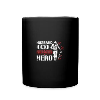 Husband dad firefighter hero - Full Colour Mug - black - Front