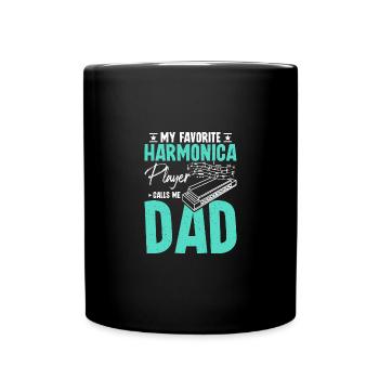 My favorite harmonica player calls me dad - Tasse einfarbig - Schwarz - Vorne