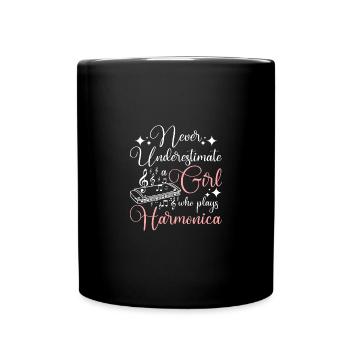 Never underestimate a girl who plays harmonica - Tasse einfarbig - Schwarz - Vorne