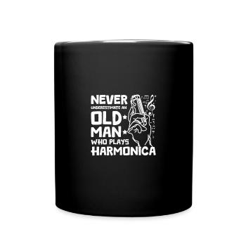 Never underestimate an old man who plays harmonica - Tasse einfarbig - Schwarz - Vorne