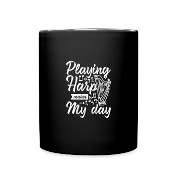 Playing harp makes my day - Full Colour Mug - black - Front