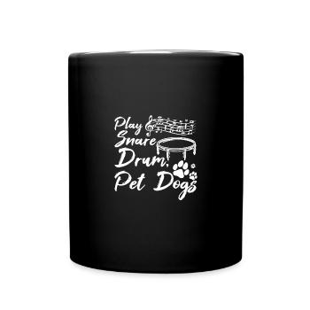 Dog owner play snare drum pet dogs - Full Colour Mug - black - Front