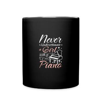 Never underestimate a girl with a piano - Full Colour Mug - black - Front