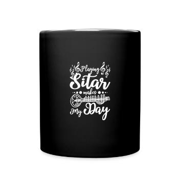 Playing Sitar makes my day - Full Colour Mug - black - Front