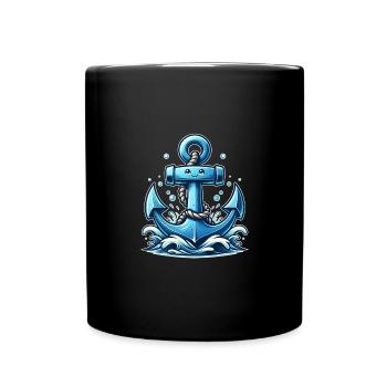 Large Blue Anchor with Face Seafarer Motif - Full Colour Mug - black - Front