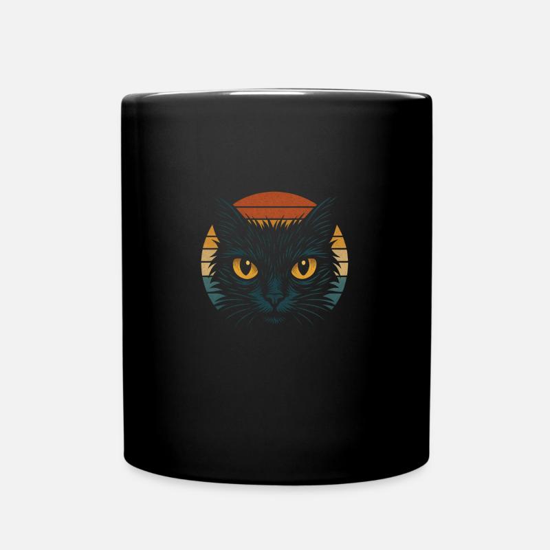 Yellow Cat Eyes Retro Sunset Cat Vintage - Full Colour Mug - black