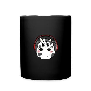Cow with headphones - Full Colour Mug - black - Front