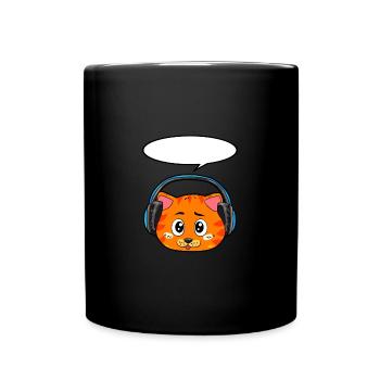 Cat with headphones - Full Colour Mug - black - Front