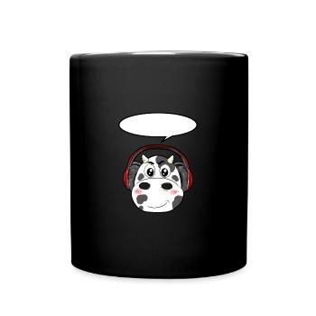 Cow with headphones - Full Colour Mug - black - Front