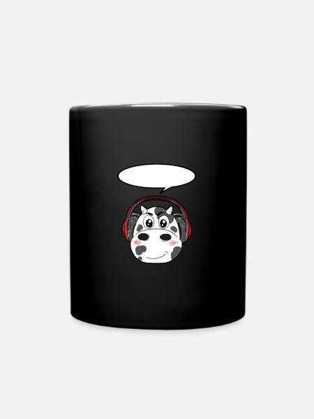 Kuh mit Kopfhörer - Tasse einfarbig - Schwarz