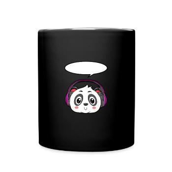 Panda with headphones - Full Colour Mug - black - Front