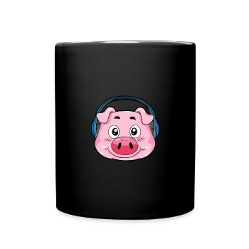Pig with headphones - Full Colour Mug - black - Front