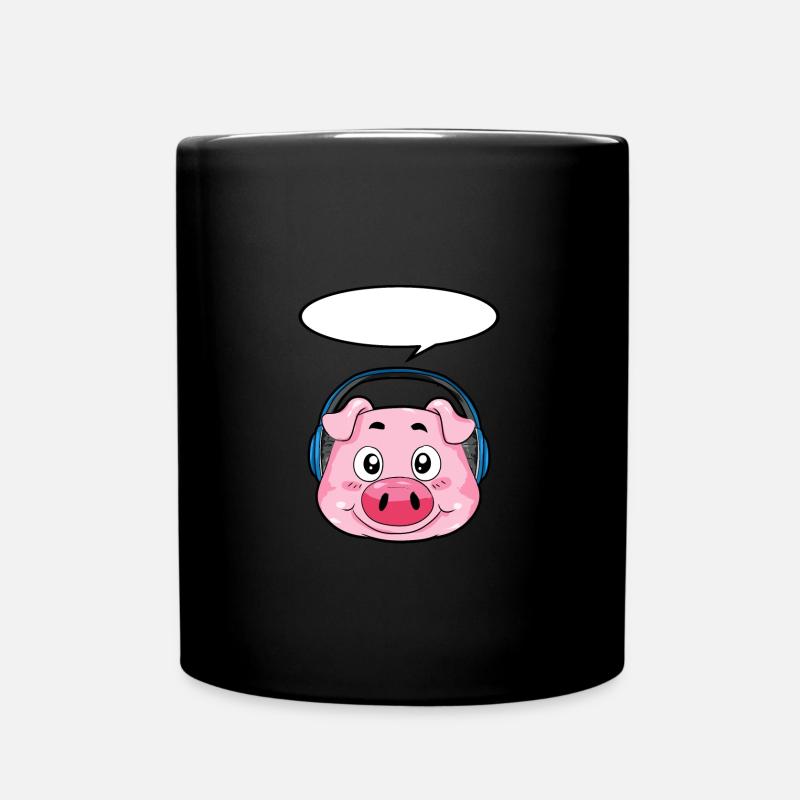 Pig with headphones - Full Colour Mug - black