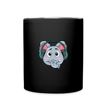 Elephant with headphones - Full Colour Mug - black - Front