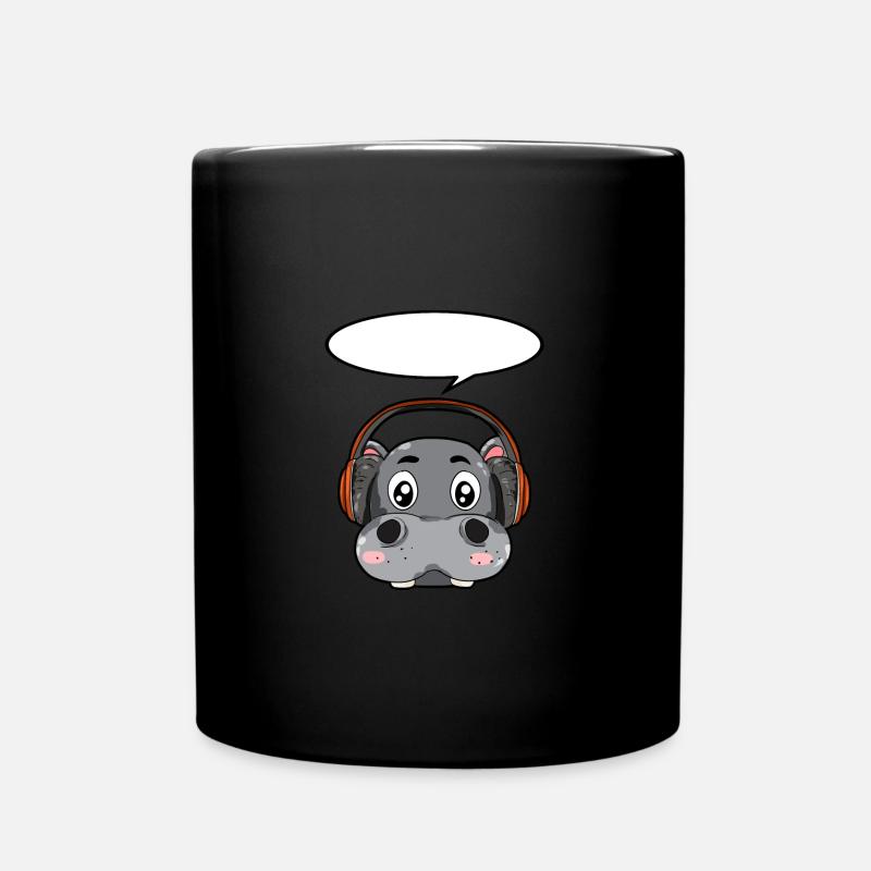 Nilpferd mit Kopfhörer - Tasse einfarbig - Schwarz