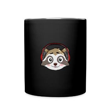 Raccoon with headphones - Full Colour Mug - black - Front