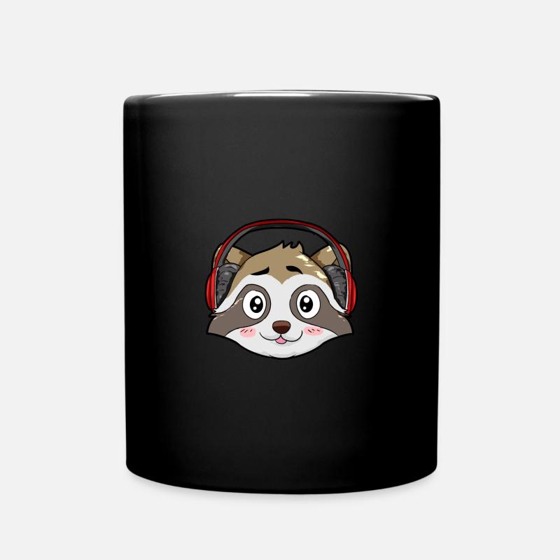 Waschbär mit Kopfhörer - Tasse einfarbig - Schwarz
