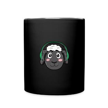 Sheep with headphones - Full Colour Mug - black - Front