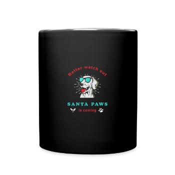 Santa Paws is Coming Vintage Christmas - Full Colour Mug - black - Front